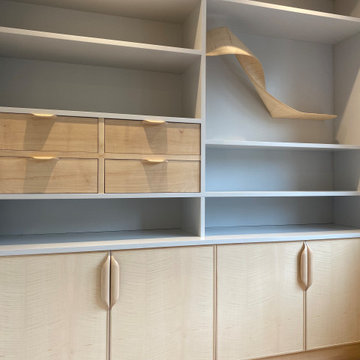 Home Office Sculptural Cabinetry with Sycamore and Sculpted Handles | Cheltenham