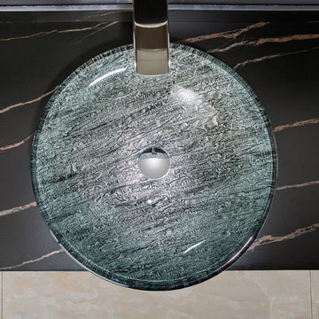 Black Tree Bark Glass Circular Vessel Bathroom Sink