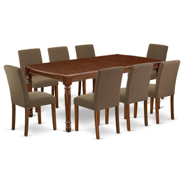 9-Piece Rectangle 60/78" Table With 18" Leaf and 8 Parson Chair, Coffee