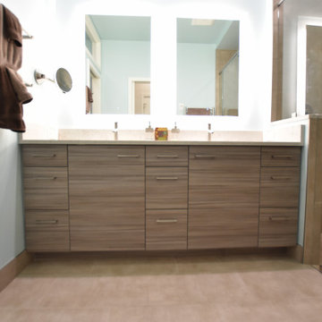 Beautiful modern bathroom with linear sensibilities