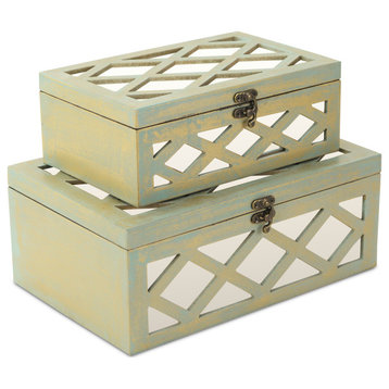 Distressed Mirrored Boxes - Brushed Gold