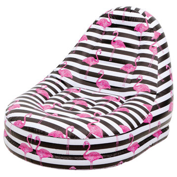 49" Pink and Black Inflatable Poolside Flamingo Lounge Chair