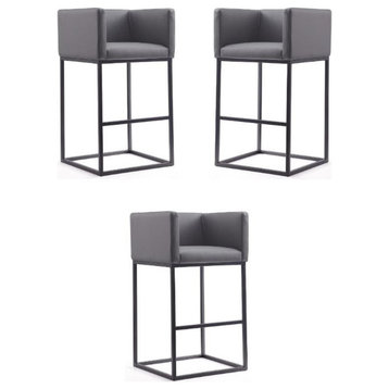 Home Square 38" Faux Leather Barstool in Gray and Black - Set of 3