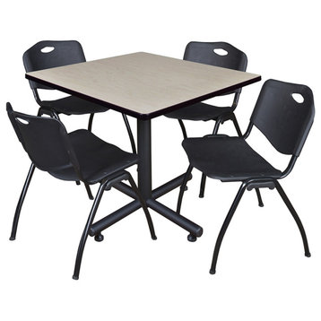 Kobe 36" Square Breakroom Table- Maple & 4 'M' Stack Chairs- Black