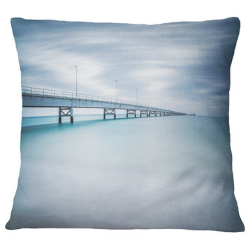 Industrial Pier Side View Seascape Throw Pillow, 18"x18"