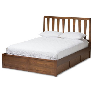 Bowery Hill King Spindle Storage Platform Bed in Walnut
