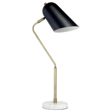 Lalia Home Asymmetrical Marble and Metal Desk Lamp With Black Sloped Shade