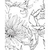 Botanical Garden Hand Drawn Flowers Mural Peel and Stick Vinyl Wallpaper, 24"x96"