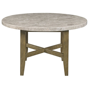 ACME Karsen Round Dining Table, Natural Marble & Rustic Oak Finish