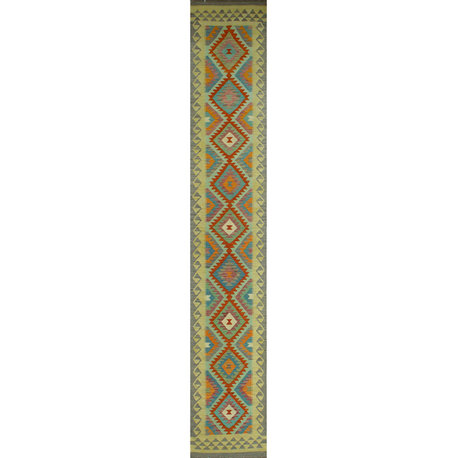 Sangat Kilim Barry Rust/Gold Runner, 2'6x15'8