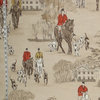 Horse Hunt Fabric Equestrian Hounds Toile Red Gold, Standard Cut