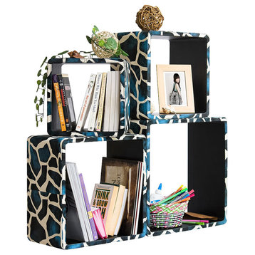 Blue Giraffe Square Leather Wall Shelf / Bookshelf / Floating Shelf (Set of 4)