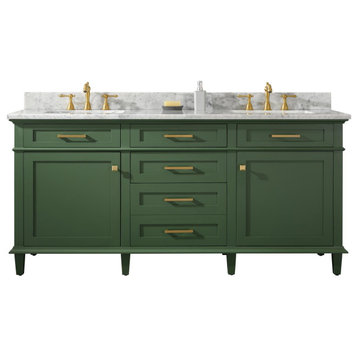 72" Vogue Green Double Single Sink Vanity Cabinet With Carrara White Top