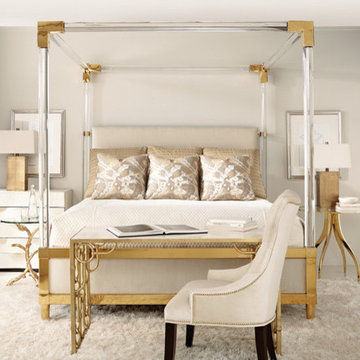 Stella Acrylic Canopy Glam Bed with Brass accents