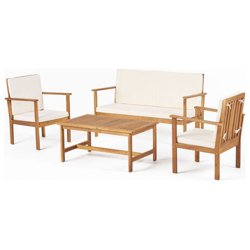 GDF Studio 4-Piece Lucent Outdoor Acacia Wood Chat with Cushions Set