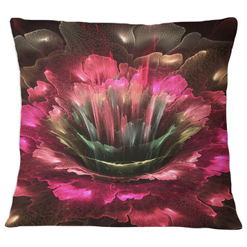 Perfect Fractal Flower in Bright Red Floral Throw Pillow, 16"x16"