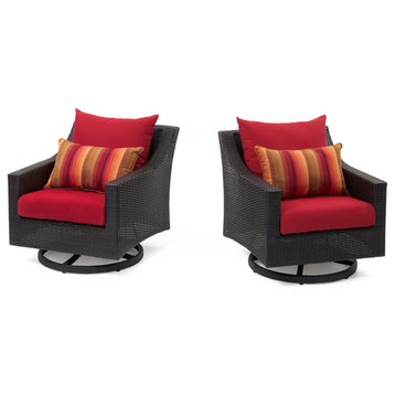Deco 2 Piece Sunbrella Outdoor Motion Club Chairs, Sunset Red