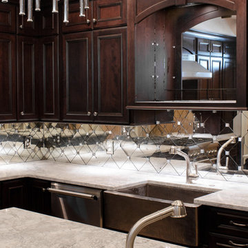 antique mirror subway tile backsplash
