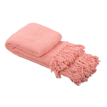 Tweed Knitted Throw Blanket, Peach Melba, 60"x80"