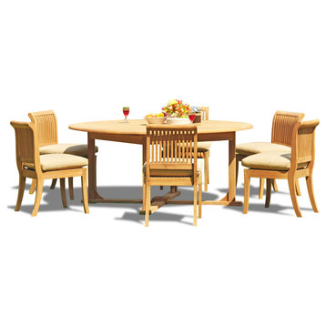 7-Piece Teak Set, 72" Round Table, 6 Giva Chairs, Sunbrella Cushion, Burgundy