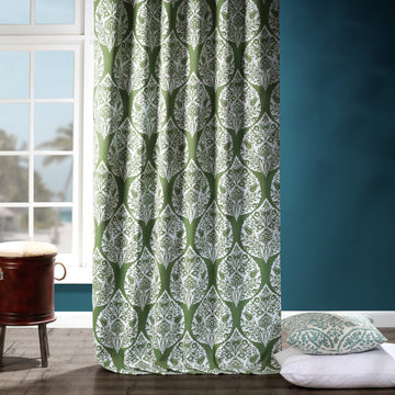 Woodcut Green Blackout Room Darkening Curtain