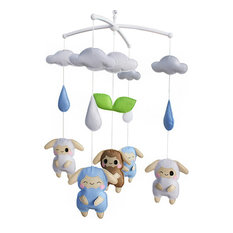 Animales Lambscampers Musical Baby Crib Mobile Azul Blanco 
