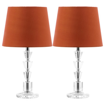 Safavieh Harlow Tiered Crystal Orb Lamps, Set of 2, Clear/Orange Shade