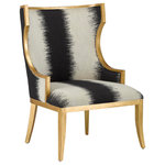 Currey & Company - Garson Kona Chair - Chic, comfortable, and timeless, the Garson Kona Chair is an updated take on the classic wingback design. The frame is made of mahogany with an antique gold finish. The black and white chair is upholstered in an F0186 Otunga Kona fabric, made up of 100 percent polyester. We also offer a Garson Kona Ottoman. Cleaning code: WS or Spot Clean. Also available in muslin.