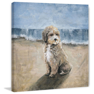 "Dog by the Beach" Painting Print on Wrapped Canvas, 12"x12"