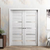 Sliding Double Pocket Doors 72 x 96, Quadro 4445 Nordic White & Frosted Glass