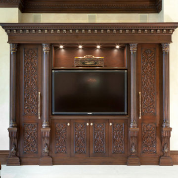Detailed dark mahogany stained interior woodwork Mahwah, NJ