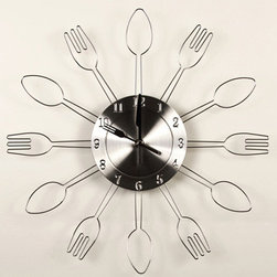 Cutlery Chrome Flat Wall Clock - Wall Clocks