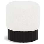 Meridian Furniture - Veranda Boucle Fabric Upholstered Ottoman/Stool, Cream, Black Finish - Indulge in the luxurious texture of the Veranda Boucle Fabric Ottoman/Stool. It boasts a rich cream boucle fabric that is paired with an elegant and sturdy solid wood base, featuring a black finish that highlights the beautiful wood grain patterns. This unique combination of materials creates a perfect blend of style and durability, making it an ideal addition to any modern or traditional interior design.