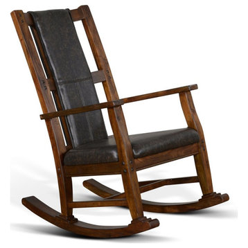 Pemberly Row Farmhouse Mahogany Wood Rocking Chair in Dark Brown