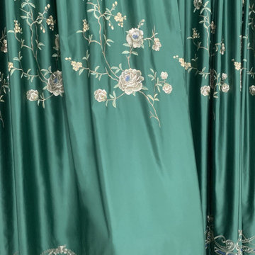QYHL226F Silver Beach Embroidered Peony Faux Silk Custom Made Curtains For Livin