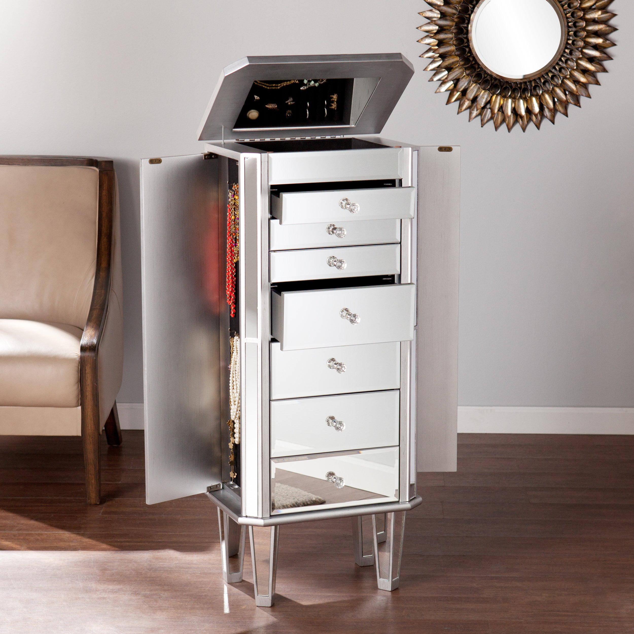 Margaux Mirrored Jewelry Armoire - Natural