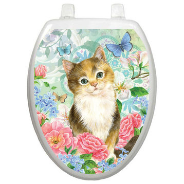 Soft Kitty Toilet Tattoos Seat Cover, Vinyl Lid Decal, Bathroom Decoration, Elongated