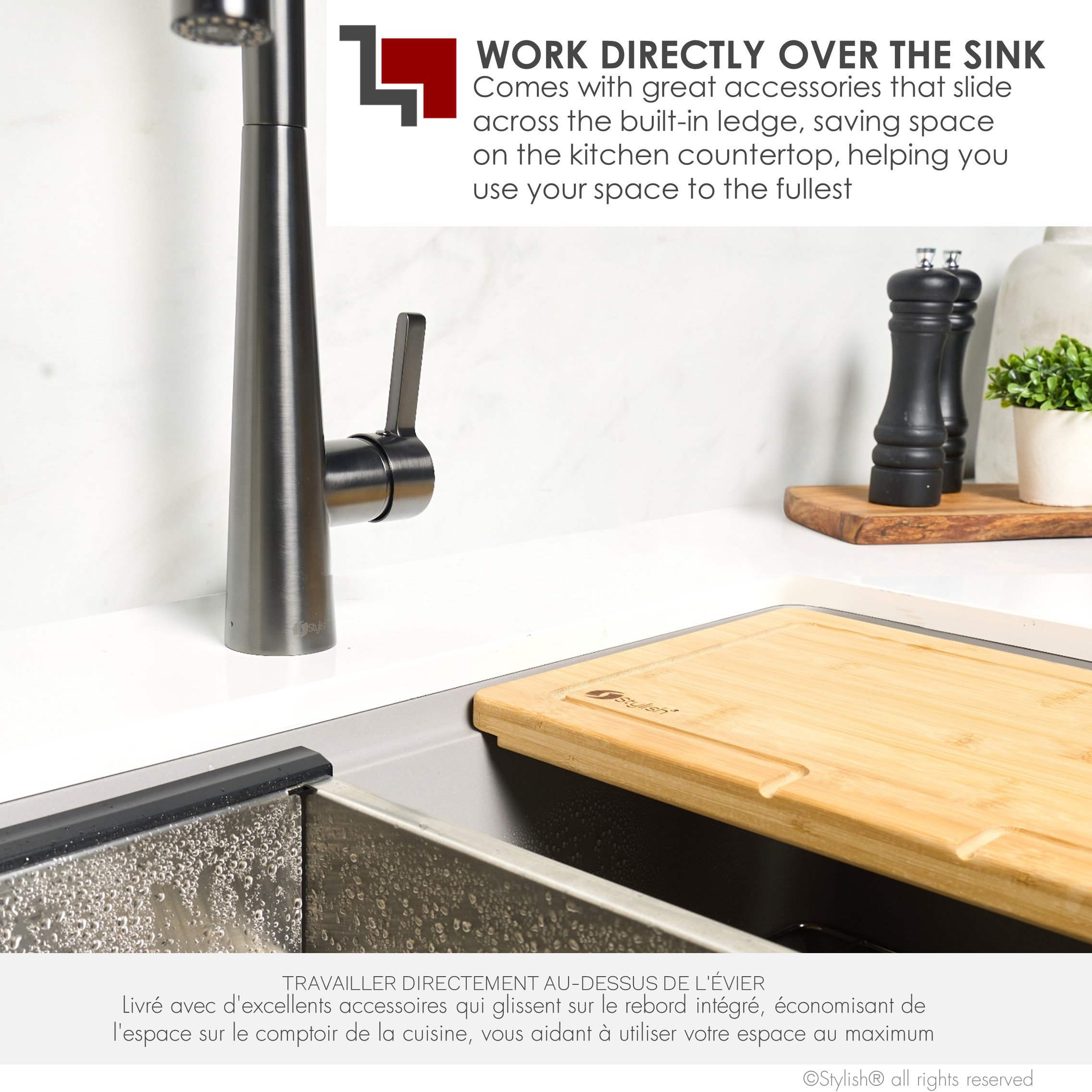 30" Undermount Workstation Single Bowl Gray Composite Granite Kitchen