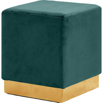Jax Velvet Upholstered Ottoman/Stool, Green, Gold Base