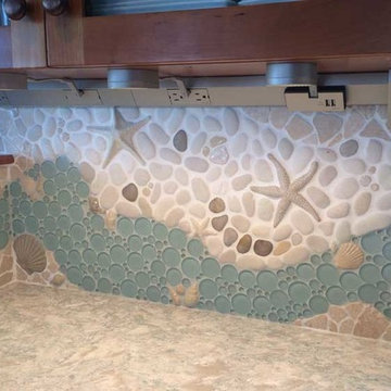 Large Wrap-Around Ocean-Themed Kitchen Backsplash