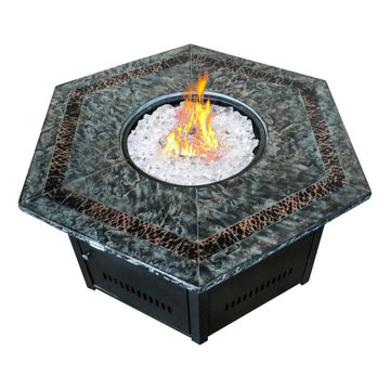 Outdoor Hexagon Fire Table 53.7" Patio Propane Fire Pit With Beige Cover