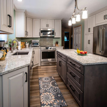 Two Tone Kitchen with Irish Creme Cabinets and Rustic Dockside Island