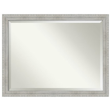 Rustic White Wash Beveled Wood Wall Mirror - 44.5 x 34.5 in.