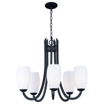 Maxim Lighting - Maxim Lighting 21655SWTXB Taylor - Five Light Chandelier - Heavy rectangular tubing support tall scale Satin White glass shades that creates an upscale forged look at a builder price. Available in your choice of Textured Black or Satin Nickel, this collection is complete enough to do the entire home.Canopy Included: TRUE Shade Included: TRUE Canopy Diameter: 2.54 x 2.* Number of Bulbs: 5*Wattage: 60W* BulbType: Medium Base* Bulb Included: No