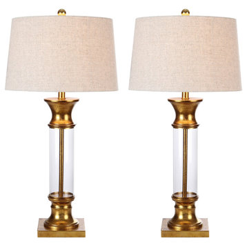 Hunter 32" Metal and Glass Table Lamp, Set of 2, Gold, Clear