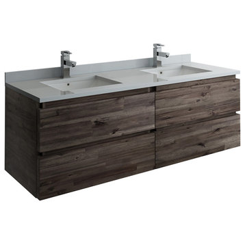 Formosa Wall Hung Double Sink Modern Bathroom Cabinet With Top & Sinks, 60"