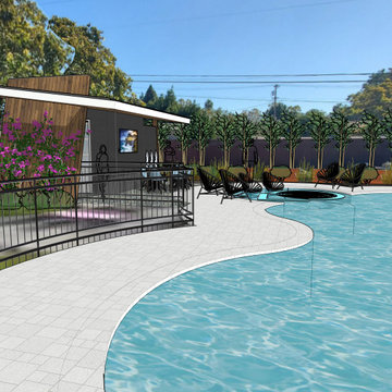 Covered Patio with Outdoor Kitchen and Detached Pool House