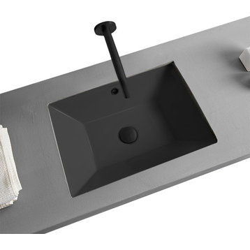 Rectangular Small Matte Black Ceramic Undermount Sink, No Hole