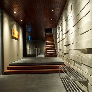 Modern Hallway with Floating Open Staircase