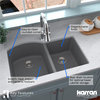 Karran Undermount Quartz 32" 60/40 Double Bowl Kitchen Sink Kit, Grey